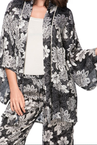 Loungerie by Subtle Luxury Kimono Robe Swirl Floral Kimono in Black