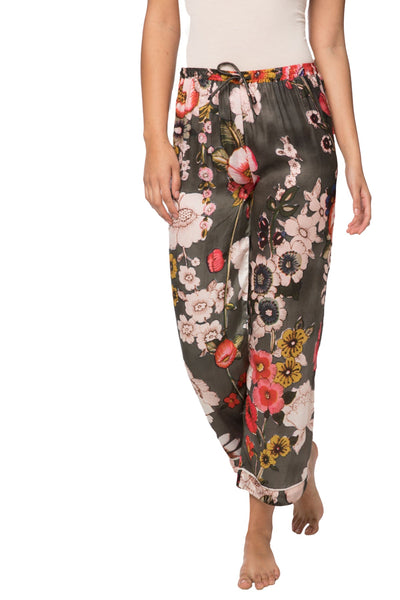 Loungerie by Subtle Luxury lounge pant Bloom Baby | Satin Pant | Lounge / XS/S / MV20-Olive Bloom Baby Print Satin Lounge Pant