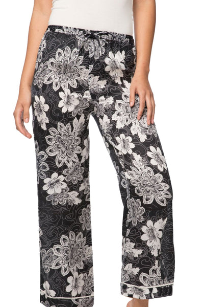 Loungerie by Subtle Luxury Lounge Pant Swirl Floral PJ Pant / XS/S / L-46 Black Swirl Floral Print Satin Pant