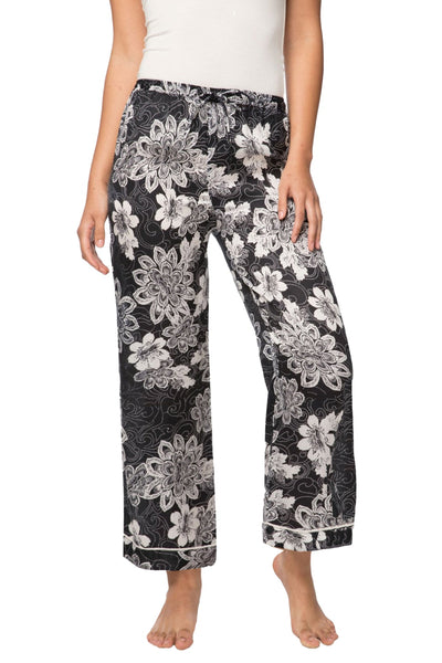 Loungerie by Subtle Luxury Lounge Pant Swirl Floral PJ Pant / XS/S / L-46 Black Swirl Floral Print Satin Pant