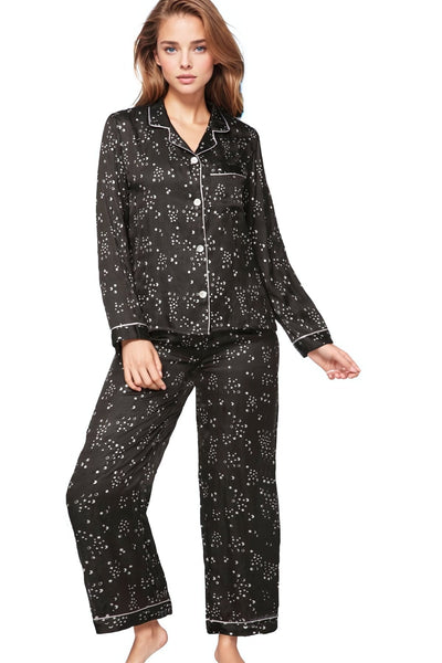 Loungerie by Subtle Luxury Lounge Set S/M / Moon Phase Black-L48 Loungerie Satin Pajama Set in Prints