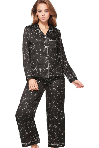 Loungerie by Subtle Luxury Lounge Set S/M / Moon Phase Black-L48 Loungerie Satin Pajama Set in Prints