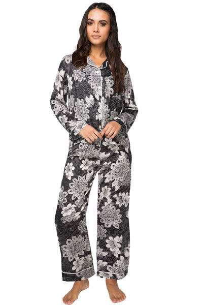 Loungerie by Subtle Luxury Lounge Set S/M / Swirl Floral Black - L46 Loungerie Satin Pajama Set in Prints