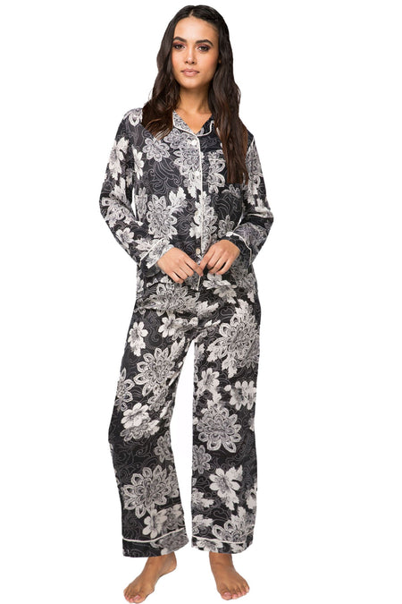 Sleeping In Pajamas Set in Cotton Chambray with Lurex