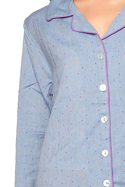 Loungerie by Subtle Luxury Nightshirts Cotton Chambray Sleep Shirt Pajama in Multi Dots Print