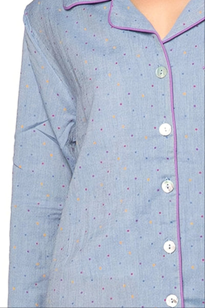Loungerie by Subtle Luxury Nightshirts Cotton Chambray Sleep Shirt Pajama in Multi Dots Print