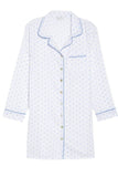 Loungerie by Subtle Luxury Pajama Nightshirt Cotton Chambray Night Shirt in White - Mini Blue Dot Print