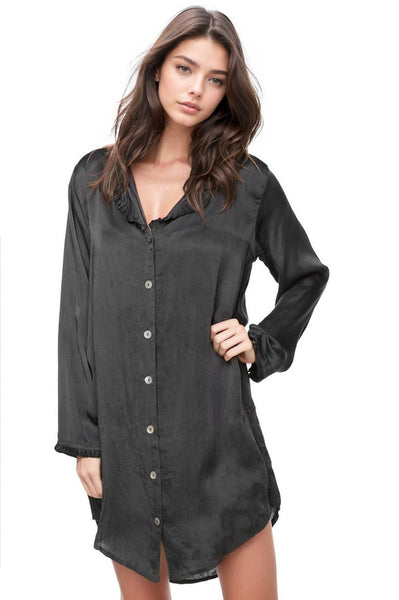 Loungerie by Subtle Luxury Pajama Nightshirt Miranda Sleepshirt / XS/S / Black Miranda Rayon Satin Sleep Night Shirt Lounge Pajamas