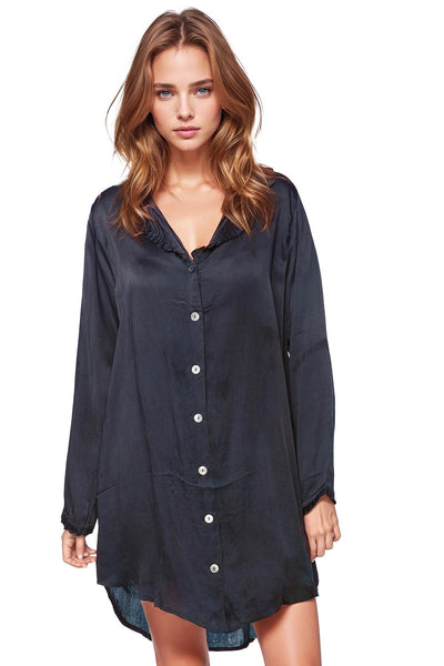 Loungerie by Subtle Luxury Pajama Nightshirt Miranda Sleepshirt / XS/S / Navy Miranda Rayon Satin Sleep Night Shirt Lounge Pajamas