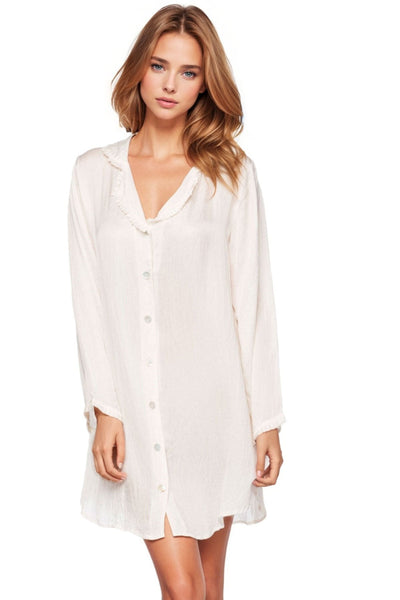 Loungerie by Subtle Luxury Pajama Nightshirt Miranda Sleepshirt / XS/S / White Miranda Rayon Satin Sleep Night Shirt Lounge Pajamas