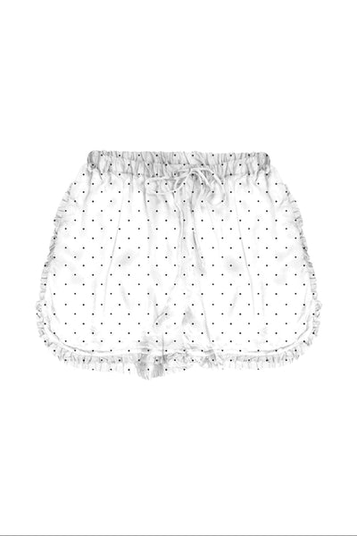Loungerie by Subtle Luxury Pajama Pant Carrie Satin PJ Short / XS/S / DD White Carrie Satin Lounge Short | Dark Dots Subtle Print | Loungerie