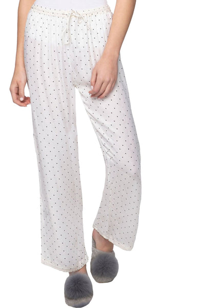 Loungerie by Subtle Luxury Pajama Pant Charlotte Satin PJ Pant / XS/S / DD-Black Dots on White Charlotte Satin PJ Pant in White with Black Dots Print