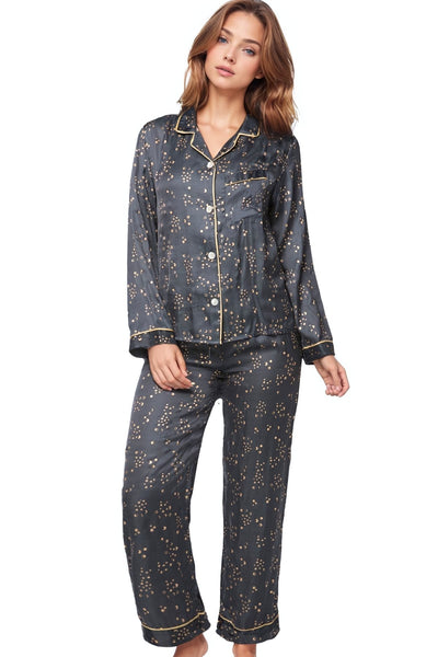 Loungerie by Subtle Luxury Pajama Set Bloom Baby PJ Set / XS/S / Moon Phase Navy - L48 Loungerie Satin Pajama Lounge Set in Prints
