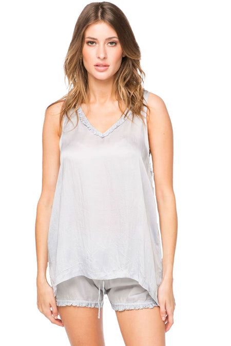 Loungerie Rayon Tank with Piping Trim in Latte