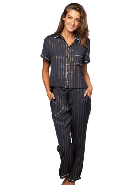 Loungerie by Subtle Luxury Pajama Set Jade PJ Set / S/M / Navy w/Lurex Jade Rayon Top and Pant Pajama Set in Lurex Print
