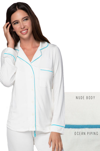 Loungerie by Subtle Luxury Pajama Set Pippa PJ Set / S/M / Nude/Ocean Pippa Pajama Knit Jersey Set by Loungerie