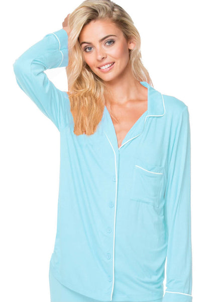 Loungerie by Subtle Luxury Pajama Set Pippa PJ/Short Set / S/M / Azure Pippa Pajama Knit Jersey PJ Top/Short Set by Loungerie
