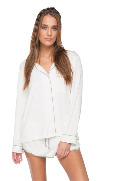 Loungerie by Subtle Luxury Pajama Set Pippa PJ/Short Set / S/M / White Pippa Pajama Knit Jersey PJ Top/Short Set by Loungerie