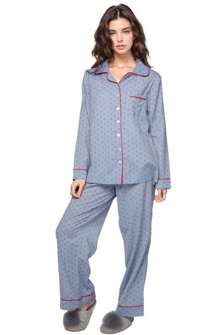 Sleeping In Pajama Set in Cotton Chambray with Lurex