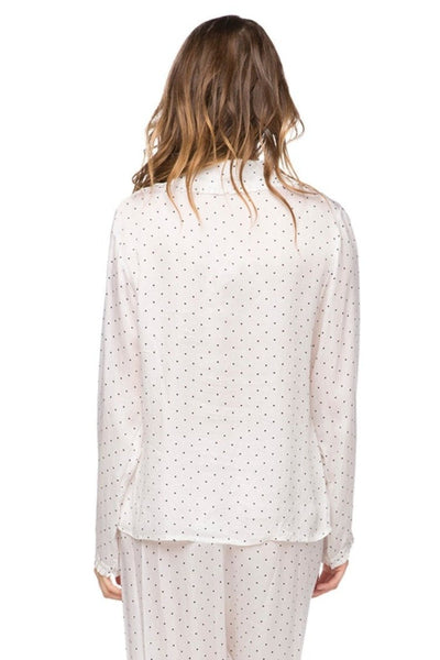 Loungerie by Subtle Luxury Pajama Set Printed Satin Lounge Set in White with Dots Print