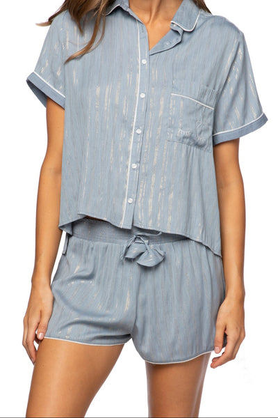 Loungerie by Subtle Luxury Pajama Top Jade PJ Top/Short Set Lurex print / XS/S / Steel w/Gold Lurex Jade Top and Short Pajama PJ Set in Lurex print