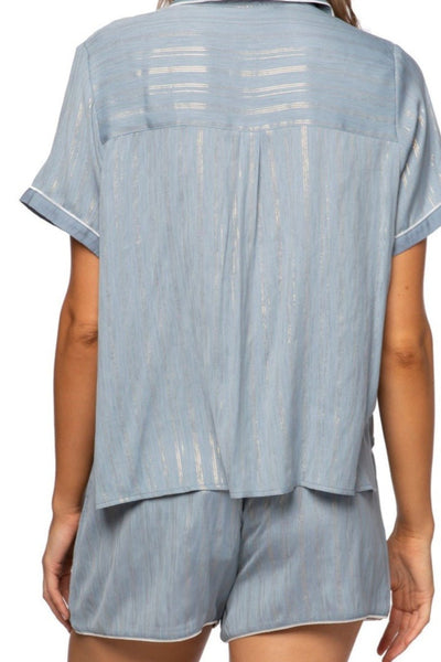 Loungerie by Subtle Luxury Pajama Top Jade PJ Top/Short Set Lurex print / XS/S / Steel w/Gold Lurex Jade Top and Short Pajama PJ Set in Lurex print