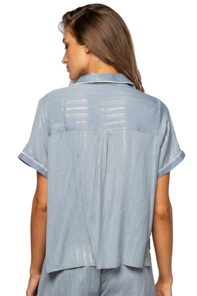 Loungerie by Subtle Luxury Pajama Top Jade Rayon Top with Gold Lurex Striping