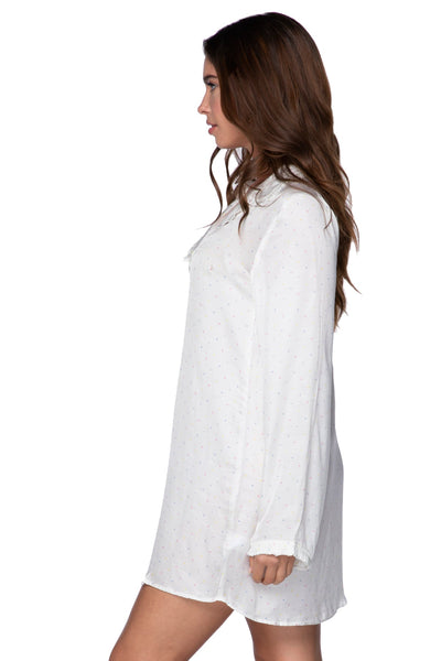 Loungerie by Subtle Luxury Pajama Top Miranda Nightshirt in White with Black Dot Print