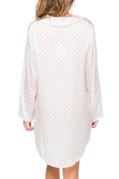 Loungerie by Subtle Luxury Pajama Top Miranda Print Nightshirt Lounge in White with Black Print