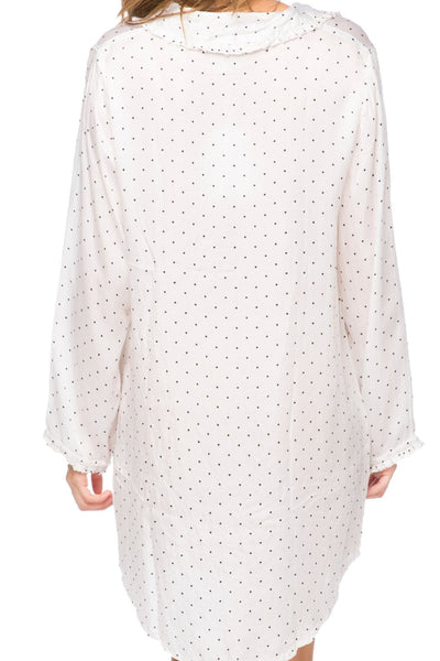 Loungerie by Subtle Luxury Pajama Top Miranda Print Nightshirt Lounge in White with Black Print