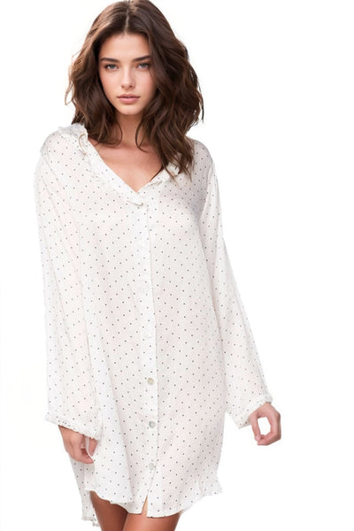 Loungerie by Subtle Luxury Pajama Top Miranda Sleepshirt / XS/S / DD-Black Dots on White Miranda Print Nightshirt Lounge in White with Black Print