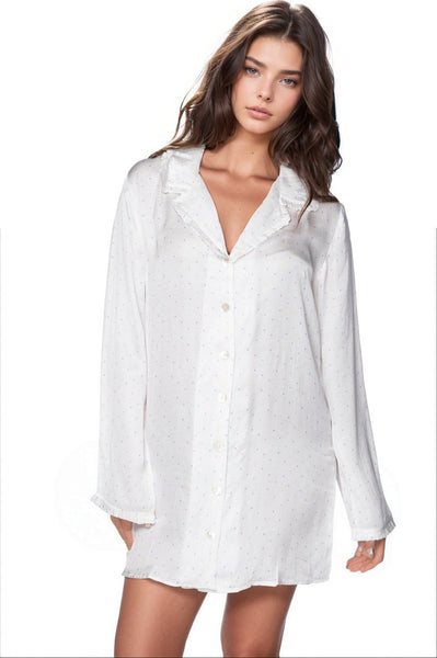 Loungerie by Subtle Luxury Pajama Top Miranda Sleepshirt / XS/S / MB-Multi Color Dots on White Miranda Print Nightshirt Lounge in White with Black Print