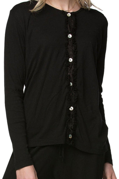 Loungerie by Subtle Luxury Pajama Top Petite Ruffle Cardigan / M/L / Black Petite Cropped Knit Ruffle Cardigan
