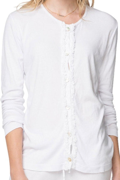 Loungerie by Subtle Luxury Pajama Top Petite Ruffle Cardigan / M/L / White Petite Cropped Knit Ruffle Cardigan