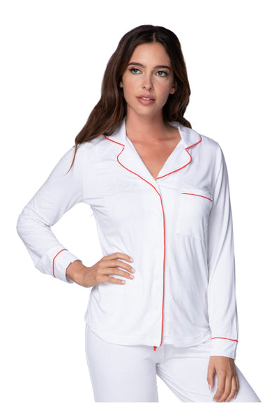 Loungerie by Subtle Luxury Pajama Top Pippa PJ Top / M/L / White/Cherry Pippa Pajama Top by Loungerie