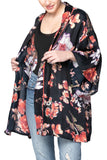 Loungerie by Subtle Luxury Robe Blushing Floral Print | Satin Kimono Robe in Black | Loungerie