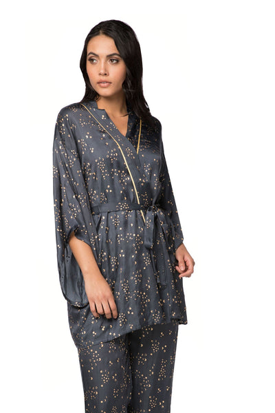 Loungerie by Subtle Luxury Robe Moon Phase Kimono / S/M / L-48 Navy Moon Phase Satin Print Kimono Lounge Robe