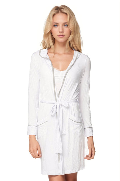Loungerie by Subtle Luxury Robe "Pippa" Robe / S/M / White w/Piping Jersey Knit Pippa Short Robe