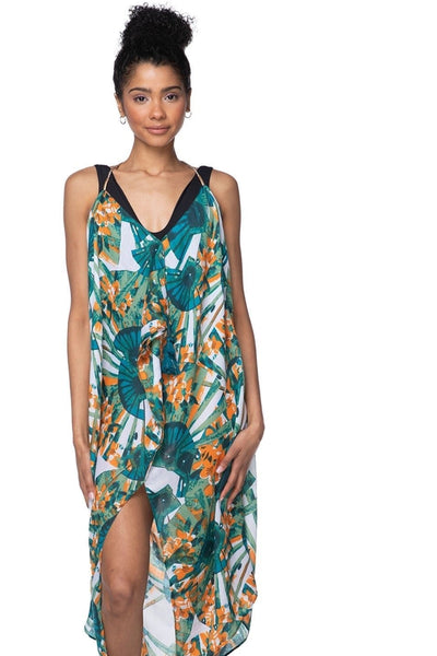 Maxi Halter Sundress Coverup in Asian Garden Print - Subtle Luxury