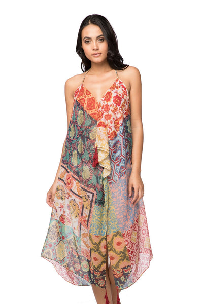 Maxi Halter Sundress Coverup in Moroccan Feel Print - Subtle Luxury