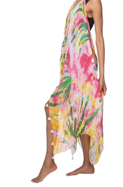 Maxi Tassel Sundress Coverup in One Summer Day Print - Subtle Luxury