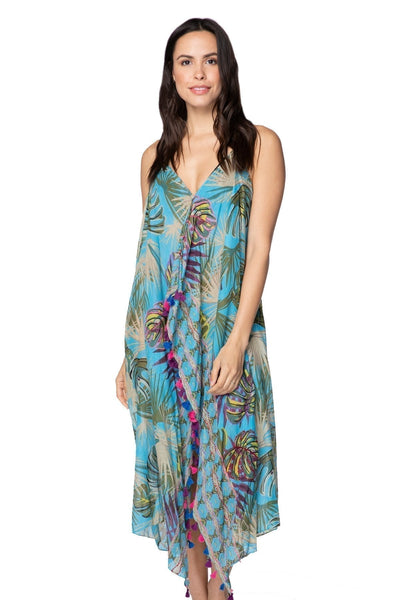 Maxi Tassel Sundress in Embroidered Jungle Print - Subtle Luxury
