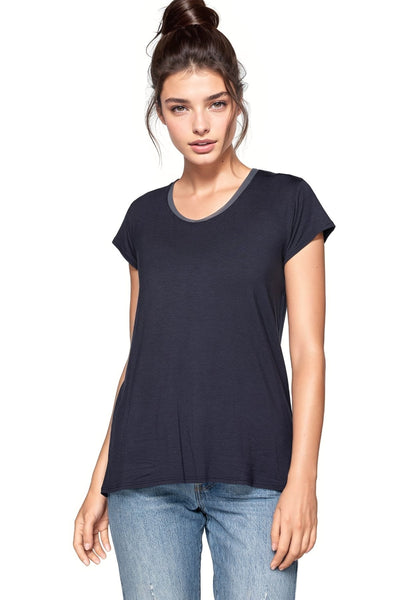 Mesh Trim Rayon Jersey Layering Tee - Subtle Luxury