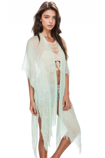 Metallic Border Kimono Wrap in Mint - Subtle Luxury