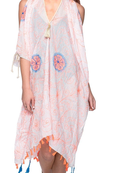 Open Shoulder Sundress Coverup in Flower Stitches Embroidery - Subtle Luxury