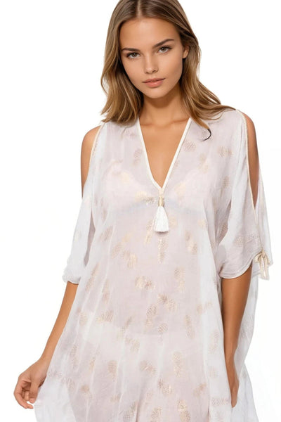 Open Shoulder Sundress Coverup in Golden Pineapple Print - Subtle Luxury