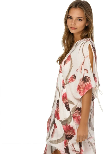 Open Shoulder Sundress Coverup in Summer Romance Print - Subtle Luxury