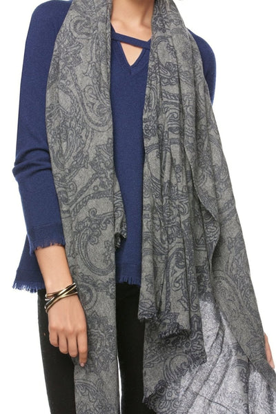 Orchid Scroll Printed Scarf in Grey - Subtle Luxury