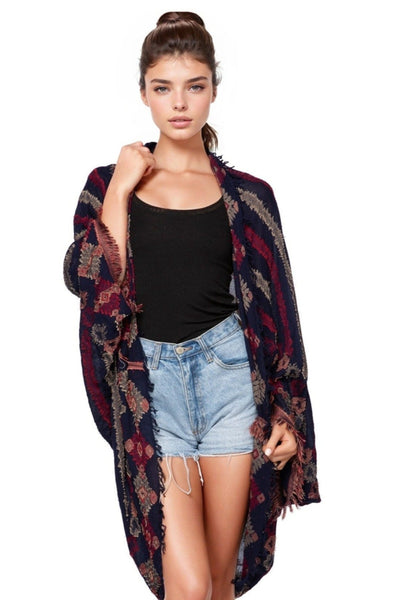 Oversized Kimono Shrug Coverup in Menagerie Stripe Jacquard Fabric - Subtle Luxury