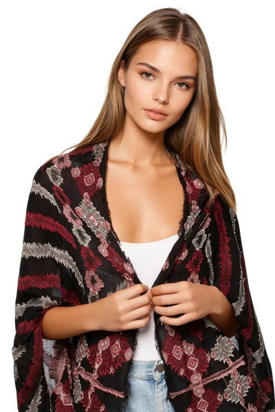 Oversized Kimono Shrug Coverup in Menagerie Stripe Jacquard Fabric - Subtle Luxury
